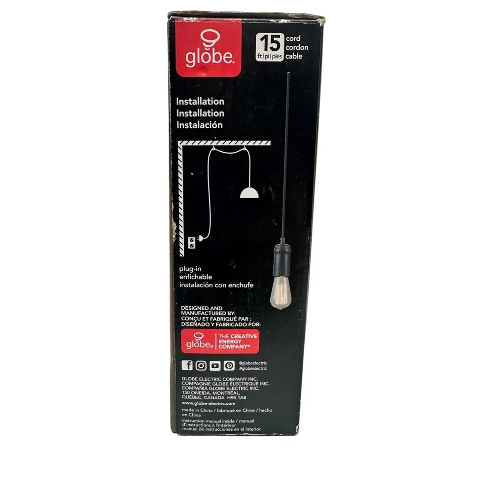 Globe electric 60844 1-Light Vintage Edison Matte‎ Black Plug-In Mini Pendant
